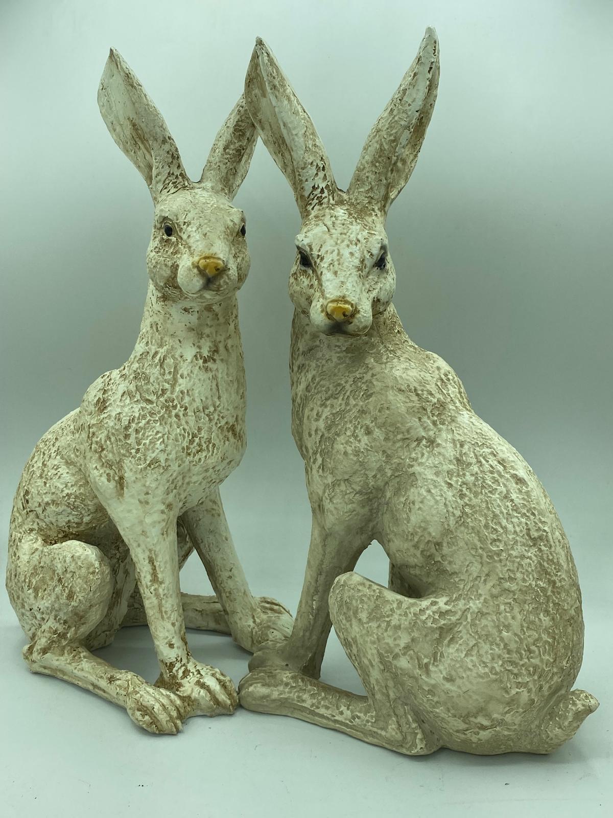 Large Mottled White March Hares Ornament Set