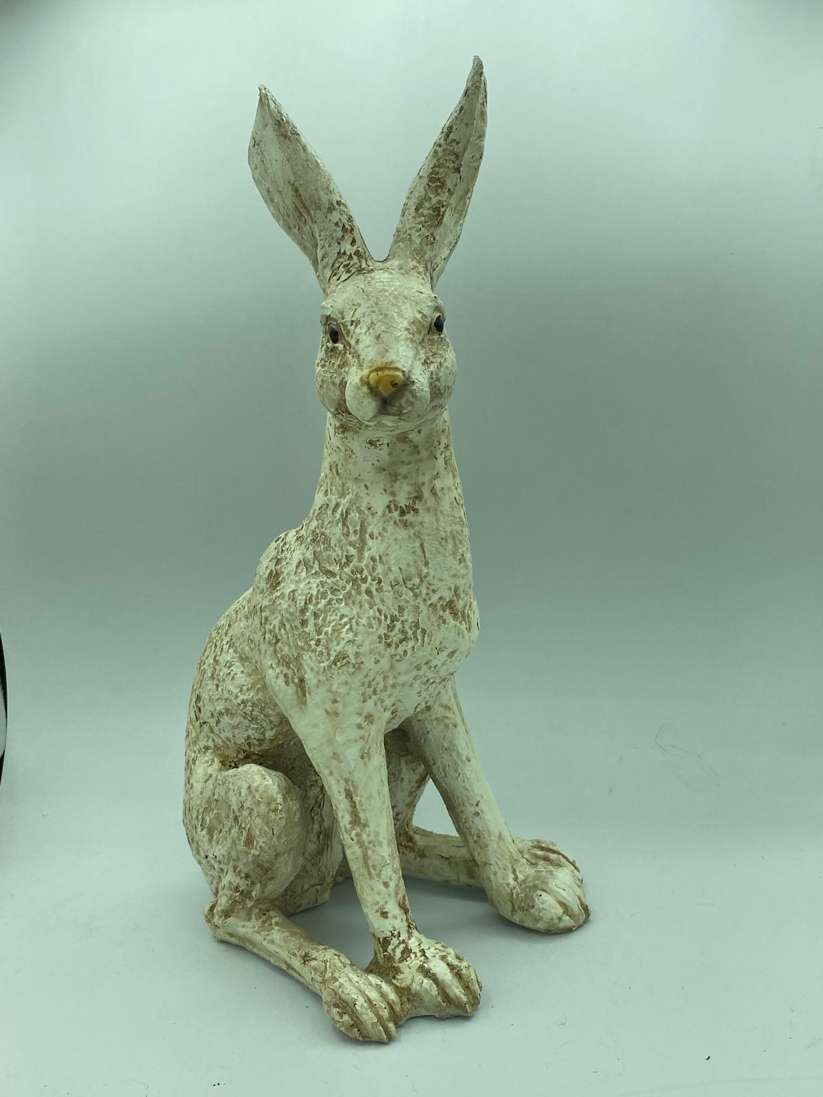 Large Mottled White March Hares Ornament Set