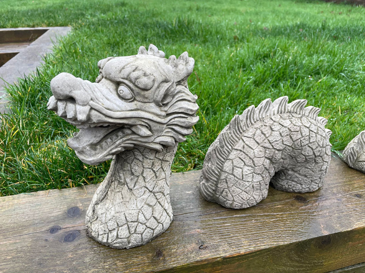 Garden Stone Chinese Dragon 3pc Statue – Backyard Bliss